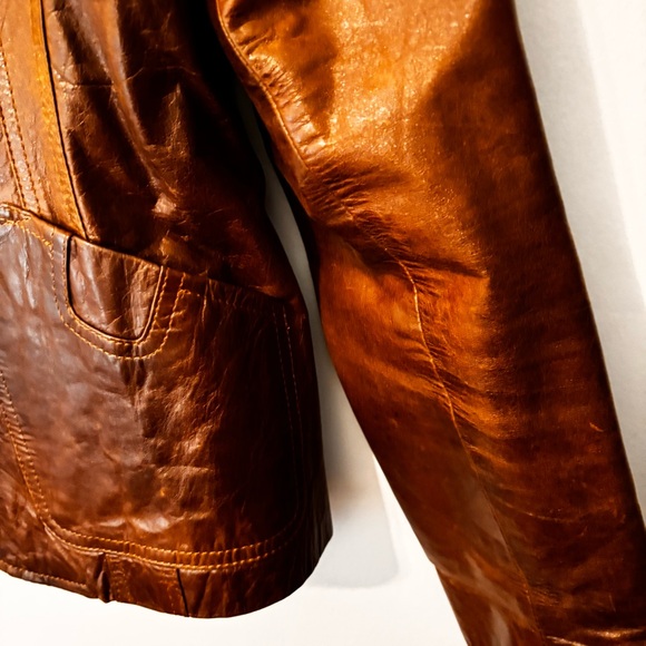 Vintage 1970’s Poppy’s Argetina Brown Rusty Colored Leather Jacket Sz Medium - Picture 6 of 15